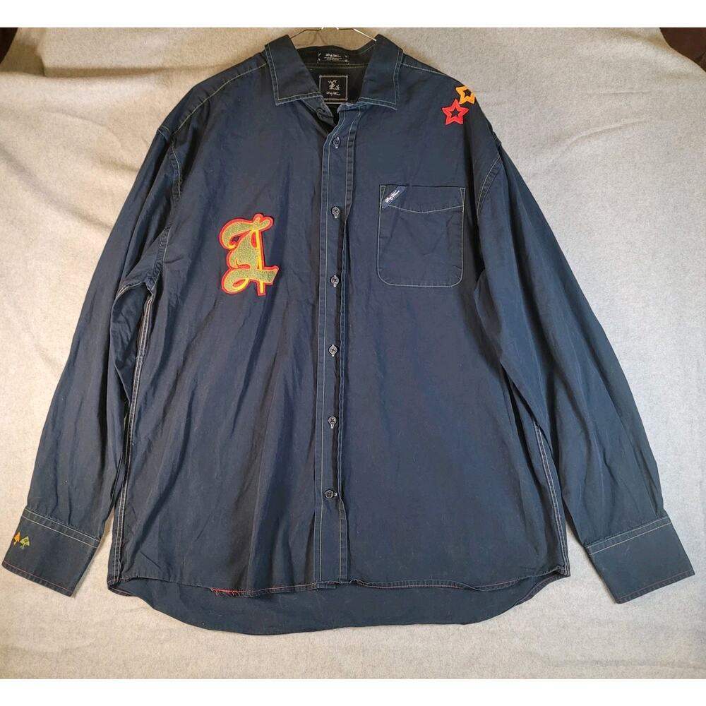 Lrg Wovens Embroidered button front long sleeve blue shirt / mens XL / VGC